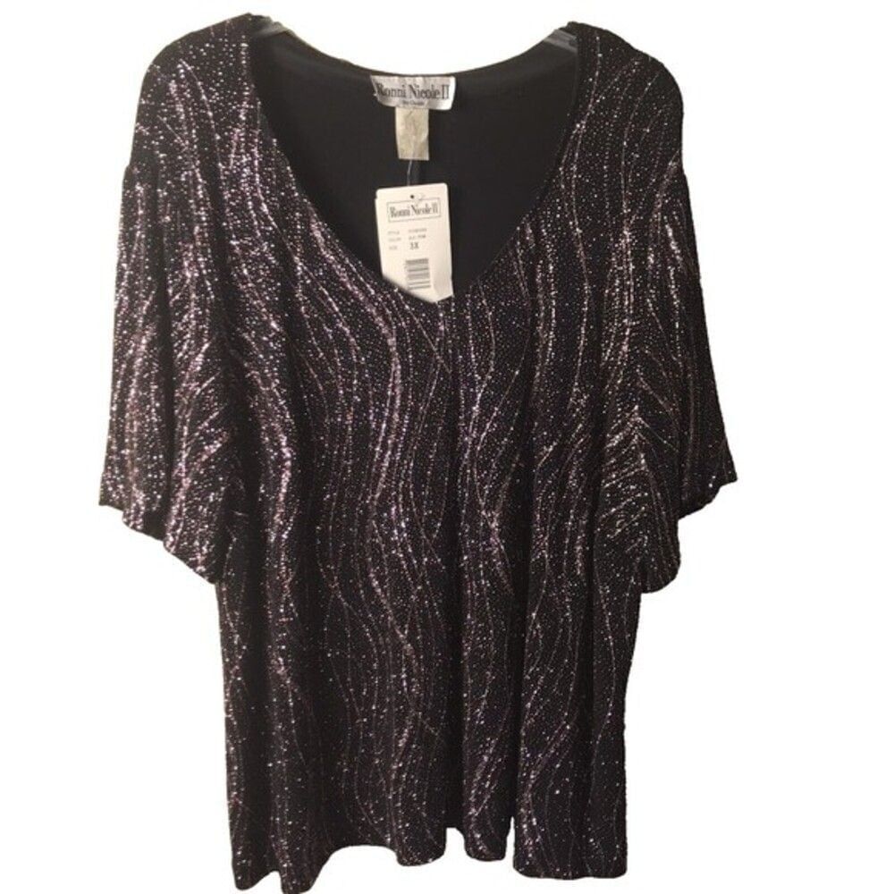 Ronni Nicole II Elegant Sparkly V-Neck Blouse - Evening Glamour